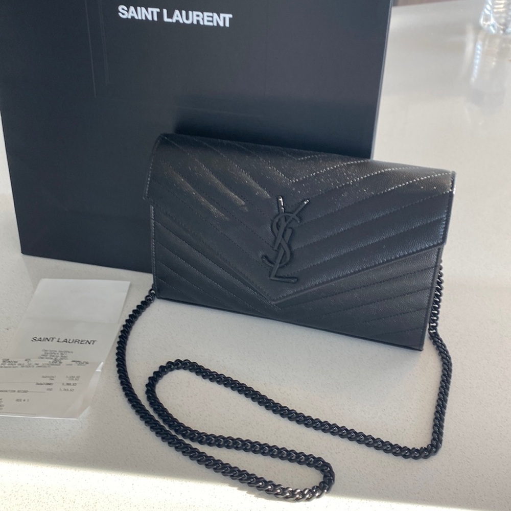 YSL Monogram on Chain in Grained Leather